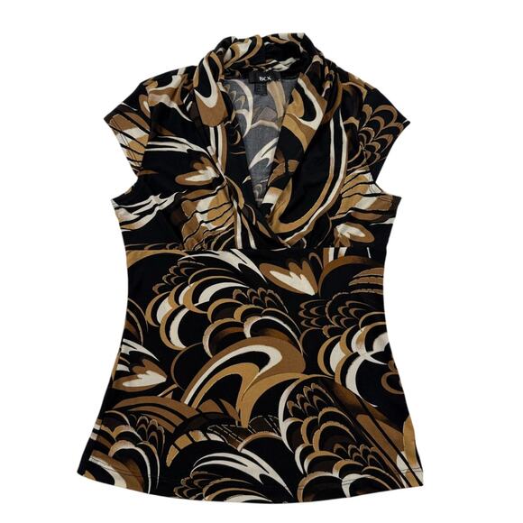 Y2K Women’s Brown & Black Funky/Floral Patterned Fitted Top - Picture 1 of 7